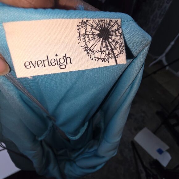 EVERLEIGH Blue Turquoise Scalloped Lace V-Neck Maxi Dress Size: M - Picture 7 of 8